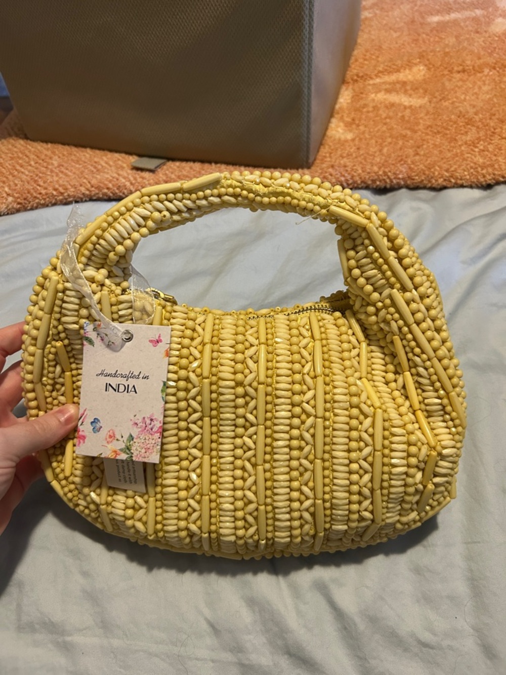 Handcrafted Yellow Beaded Women's clutch